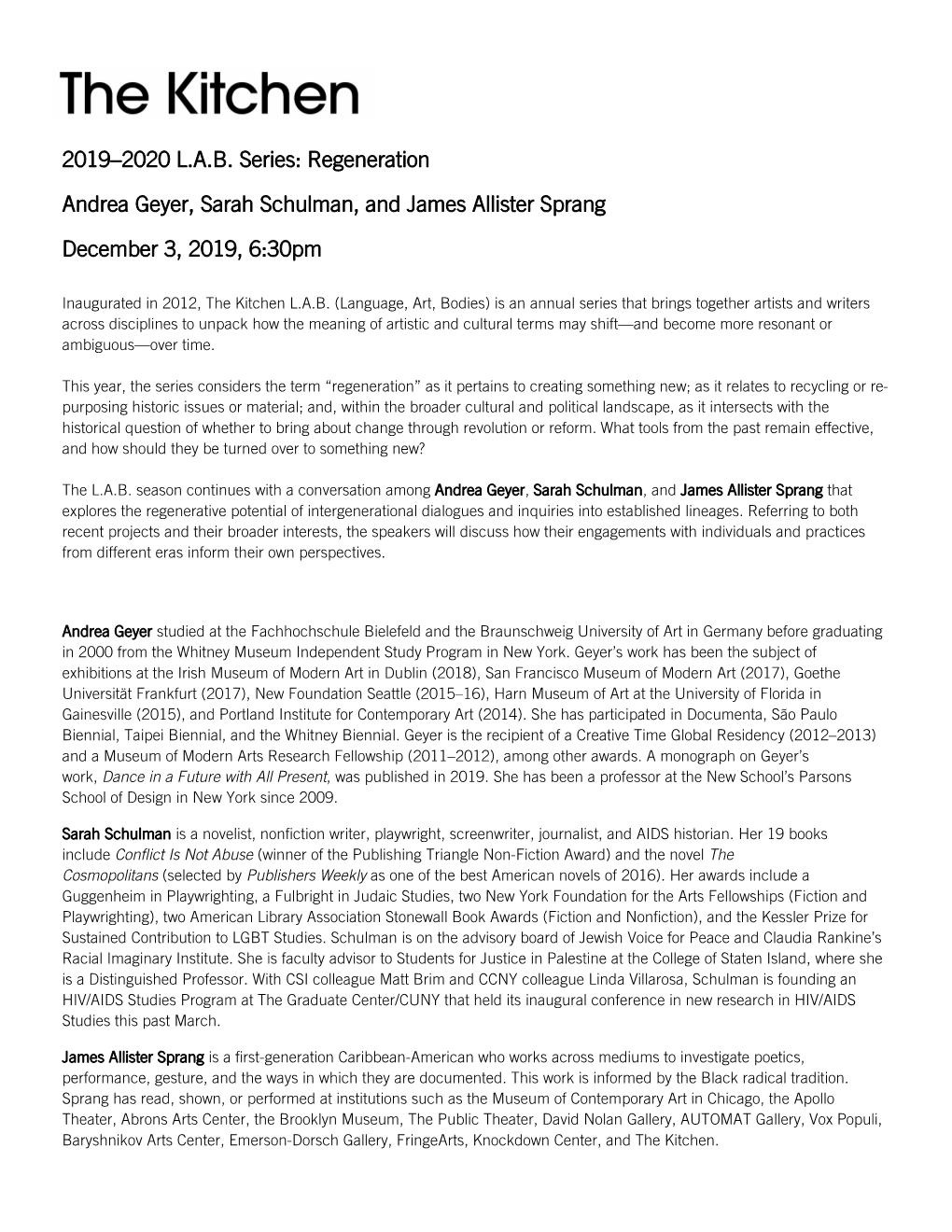 2019–2020 L.A.B. Series: Regeneration Andrea Geyer, Sarah