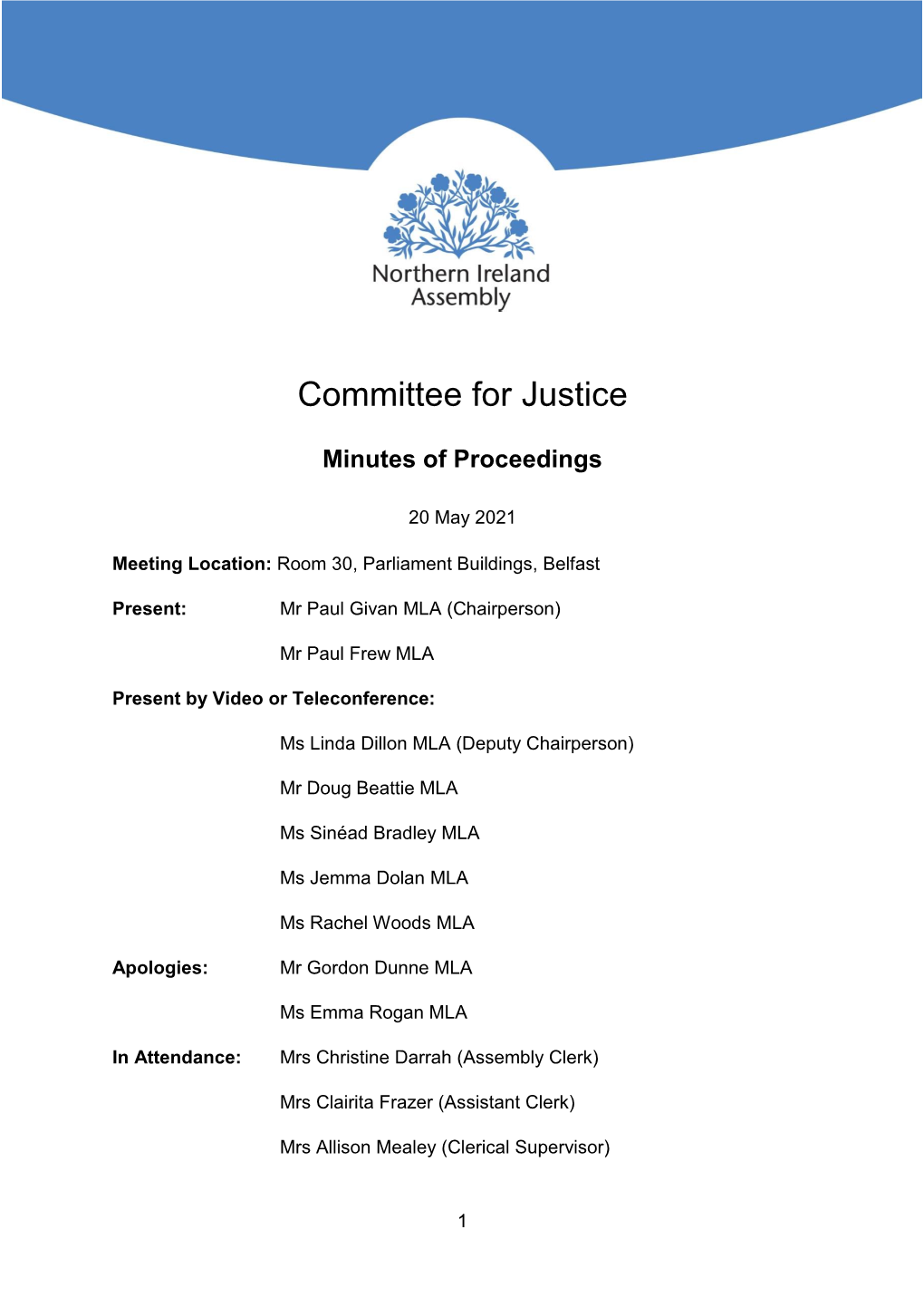 Committee for Justice Minutes of the Proceedings 11 March 2021