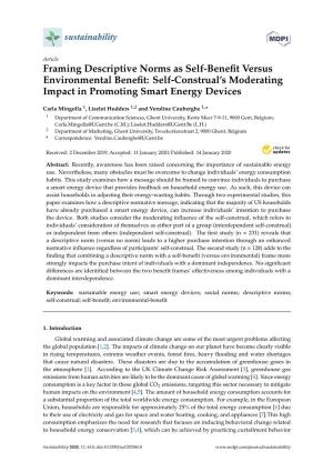 Framing Descriptive Norms As Self-Benefit Versus Environmental Benefit: Self-Construal's Moderating Impact in Promoting Smart