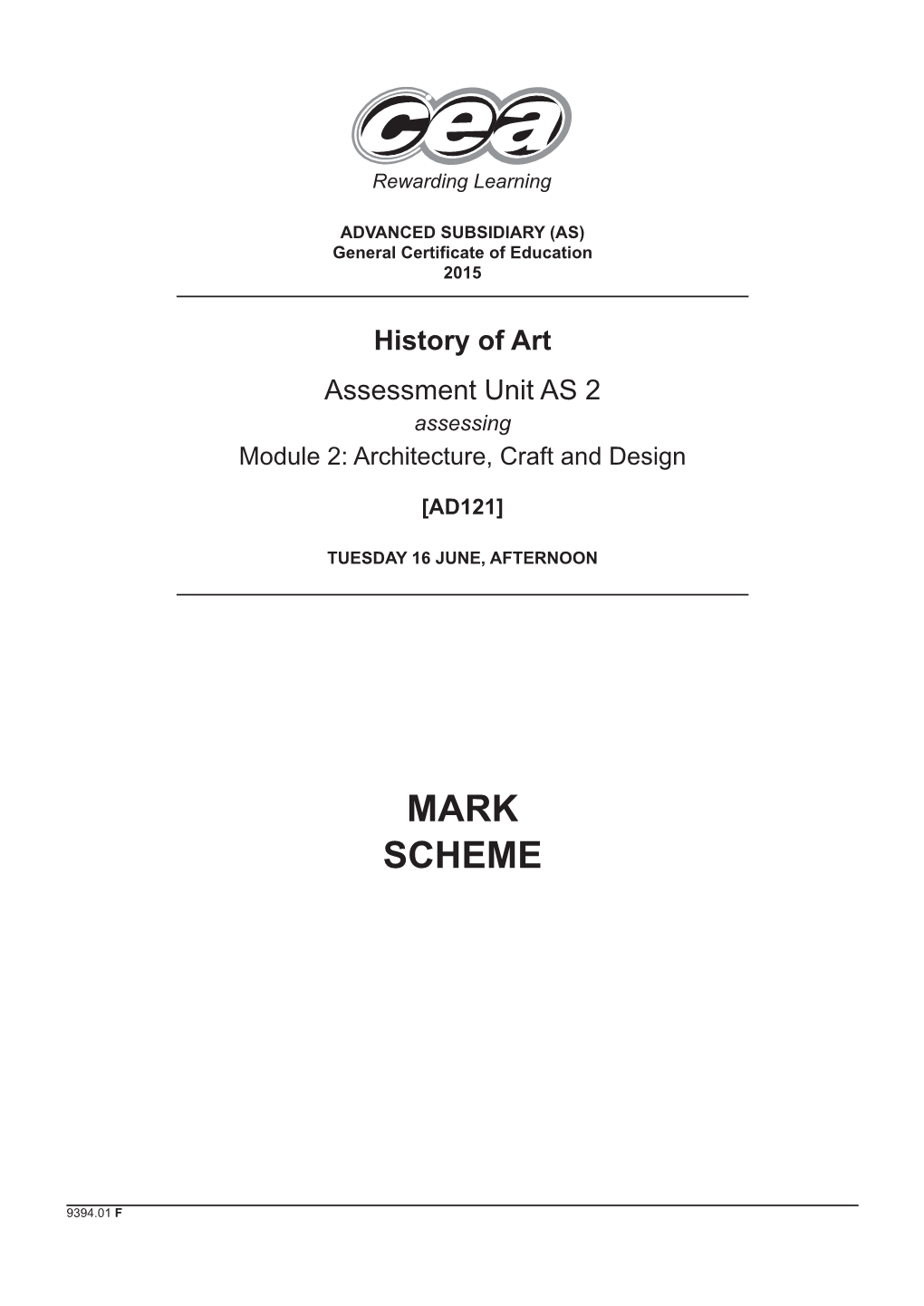 9394.01 GCE History of Art AS 2 MS Summer 2015.Indd