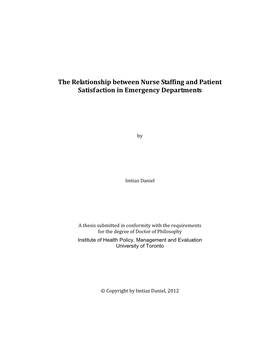 The Relationship Between Nurse Staffing and Patient Satisfaction in Emergency Departments