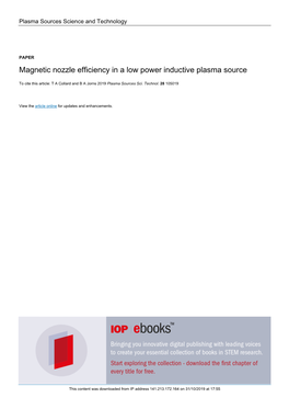 Magnetic Nozzle Efficiency in a Low Power Inductive Plasma Source