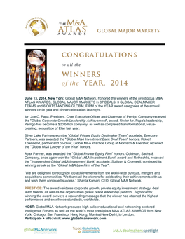 CONGRATULATIONS: 2014 Winners Honored at M&A