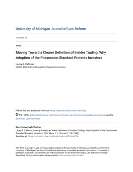 Moving Toward a Clearer Definition of Insider Trading: Why Adoption of the Possession Standard Protects Investors