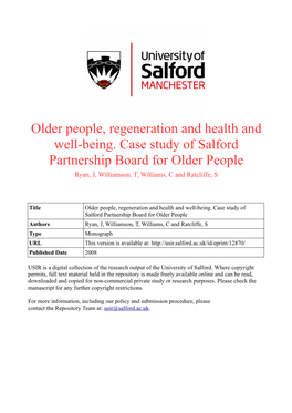 Older People, Regeneration and Health and Wellbeing. Case Study Of