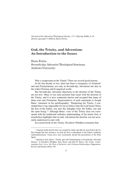 God, the Trinity, and Adventism: an Introduction to the Issues
