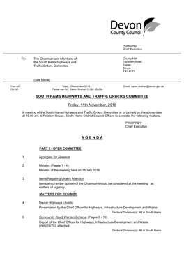 (Public Pack)Agenda Document for South Hams Highways and Traffic