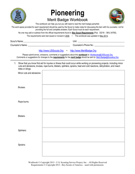 Pioneering Merit Badge Workbook This Workbook Can Help You but You Still Need to Read the Merit Badge Pamphlet