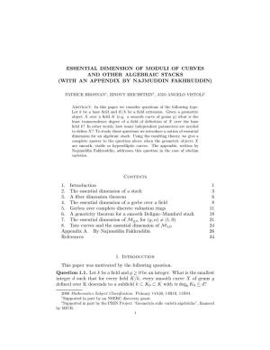 Essential Dimension of Moduli of Curves and Other Algebraic Stacks (With an Appendix by Najmuddin Fakhruddin)