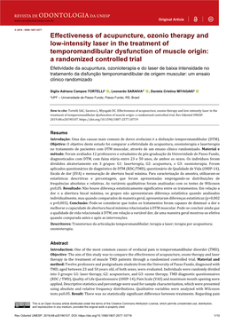 Effectiveness of Acupuncture, Ozonio Therapy and Low-Intensity Laser in the Treatment of Temporomandibular Dysfunction of Muscle