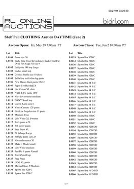 Shelf Pull CLOTHING Auction DAYTIME (June 2)