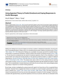 Using Appraisal Theory to Predict Emotional and Coping Responses to Hurtful Messages