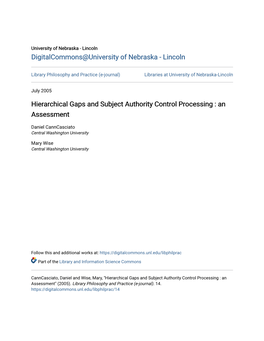 Hierarchical Gaps and Subject Authority Control Processing : an Assessment