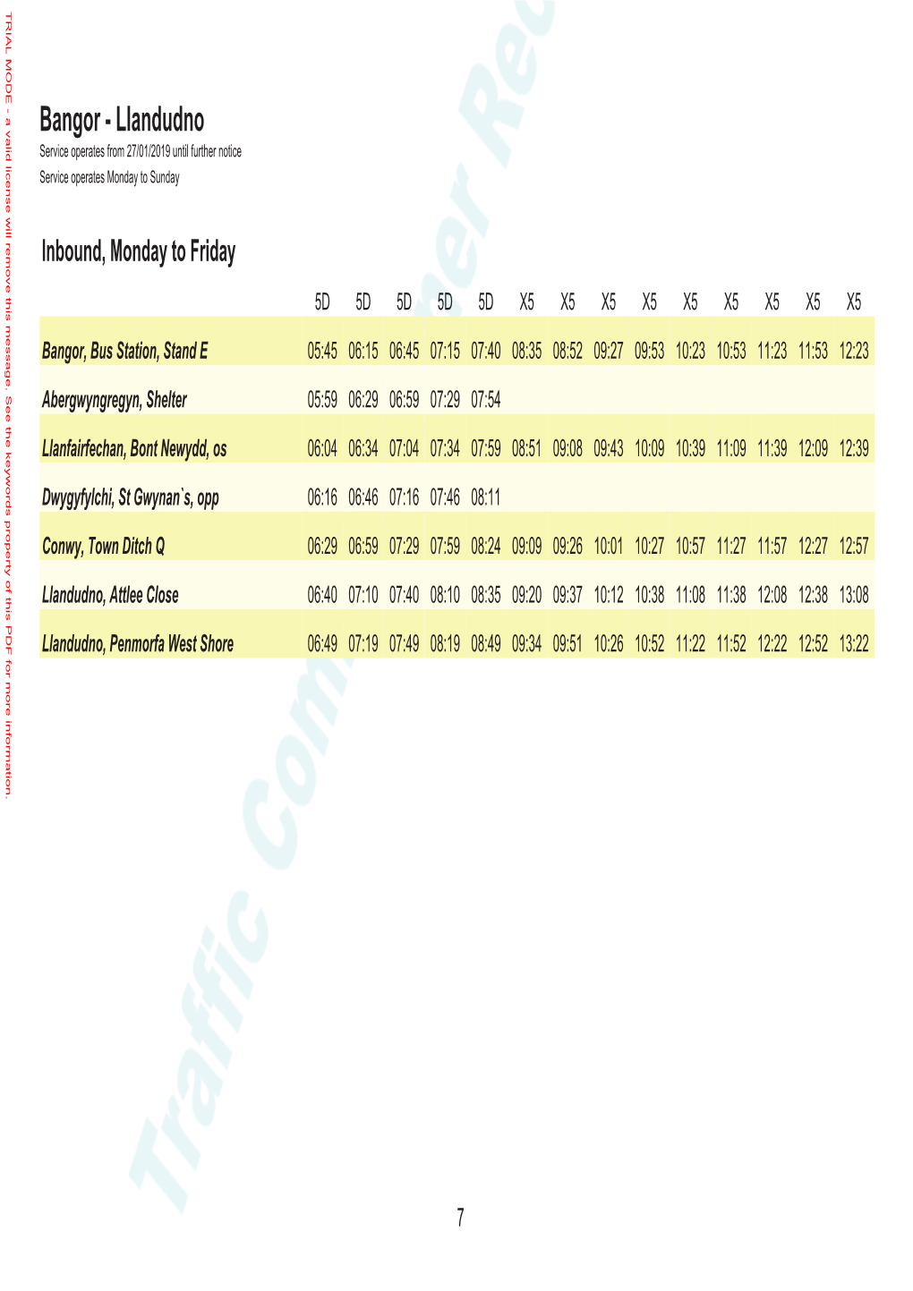 Bangor - Llandudno Service Operates from 27/01/2019 Until Further Notice Service Operates Monday to Sunday