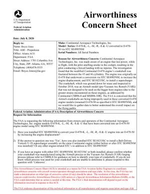 Airworthiness Concern Sheet