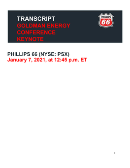PHILLIPS 66 (NYSE: PSX) January 7, 2021, at 12:45 P.M