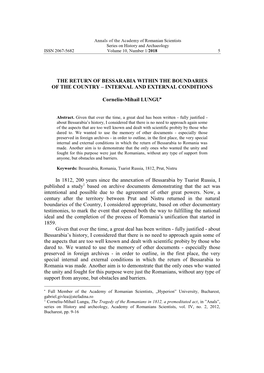 Academy of Romanian Scientists Series on History and Archaeology ISSN 2067-5682 Volume 10, Number 1/2018 5
