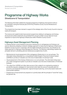 Programme of Highway Works Streetscene & Transportation