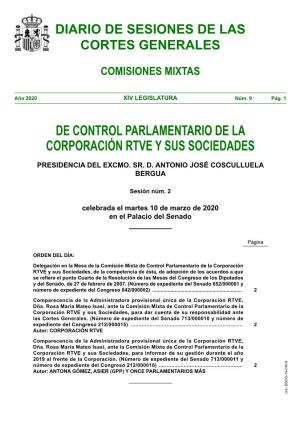 Diario De Sesiones De Comisiones Mixtas De Control Parlamentario De