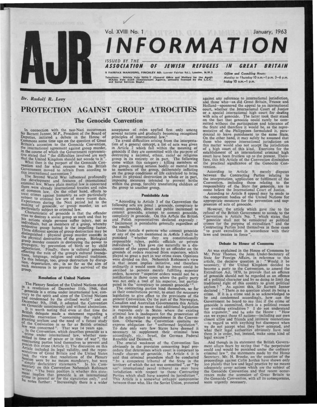 Information Issued by the Association of Jewish Refugees in Great Britain