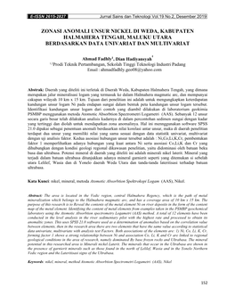 Zonasi Anomali Unsur Nickel Di Weda, Kabupaten Halmahera Tengah, Maluku Utara Berdasarkan Data Univariat Dan Multivariat