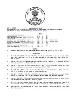 NOTES 1. Urgent Mentioning May Be Made Before Hon'ble DB-II at 10.30 A.M