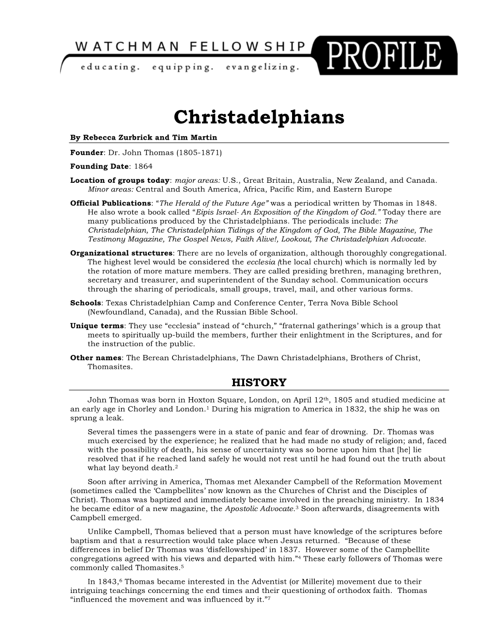 Christadelphians Profile