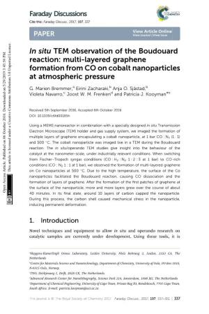 In Situ TEM Observation of the Boudouard Reaction: Multi-Layered Graphene Formation from CO on Cobalt Nanoparticles at Atmospheric Pressure