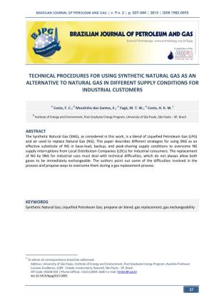Technical Procedures for Using Synthetic Natural Gas As an Alternative to Natural Gas in Different Supply Conditions for Industrial Customers