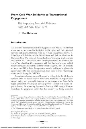 From Cold War Solidarity to Transactional Engagement Reinterpreting Australia’S Relations with East Asia, 1950–1974