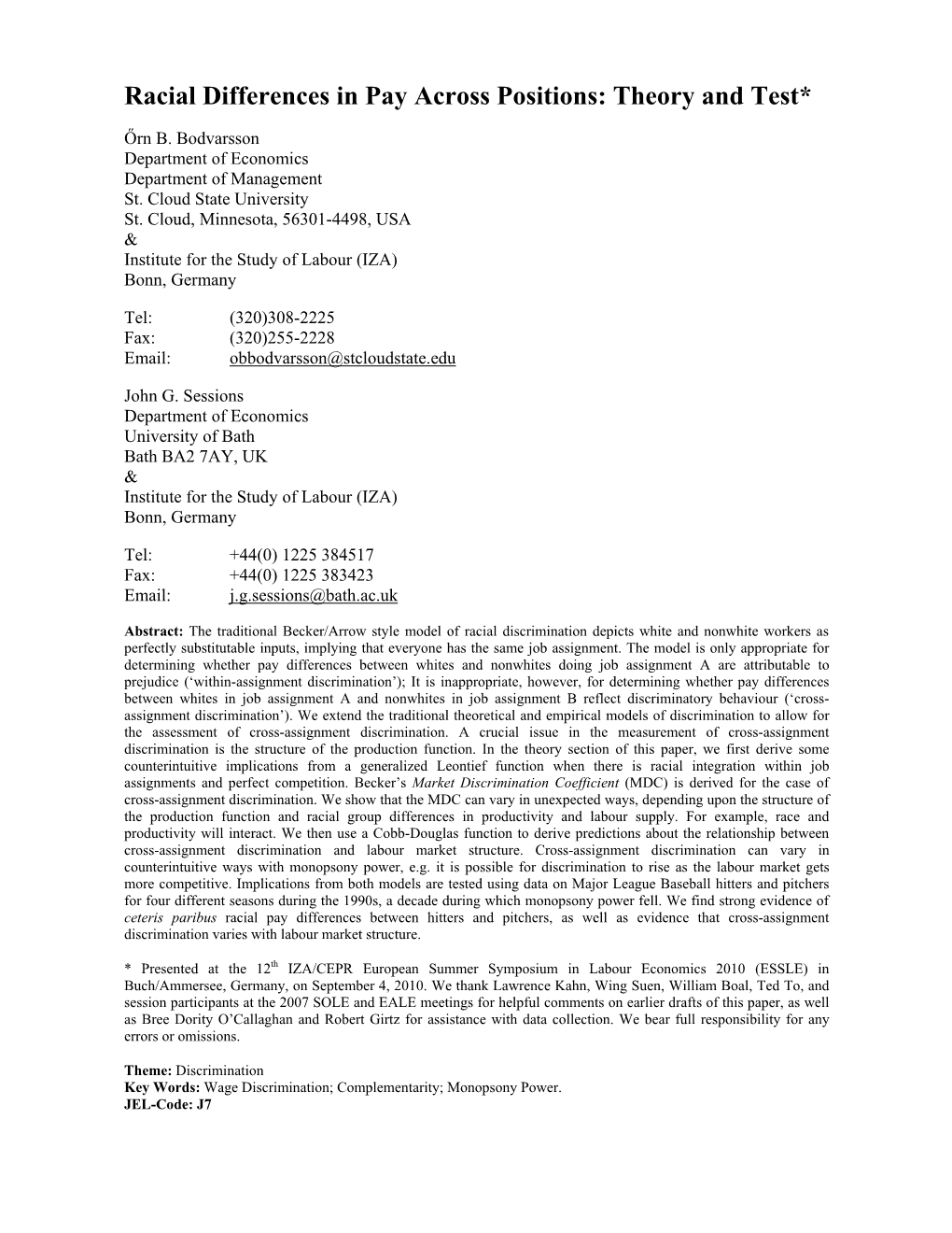 Racial Differences in Pay Across Positions: Theory and Test*