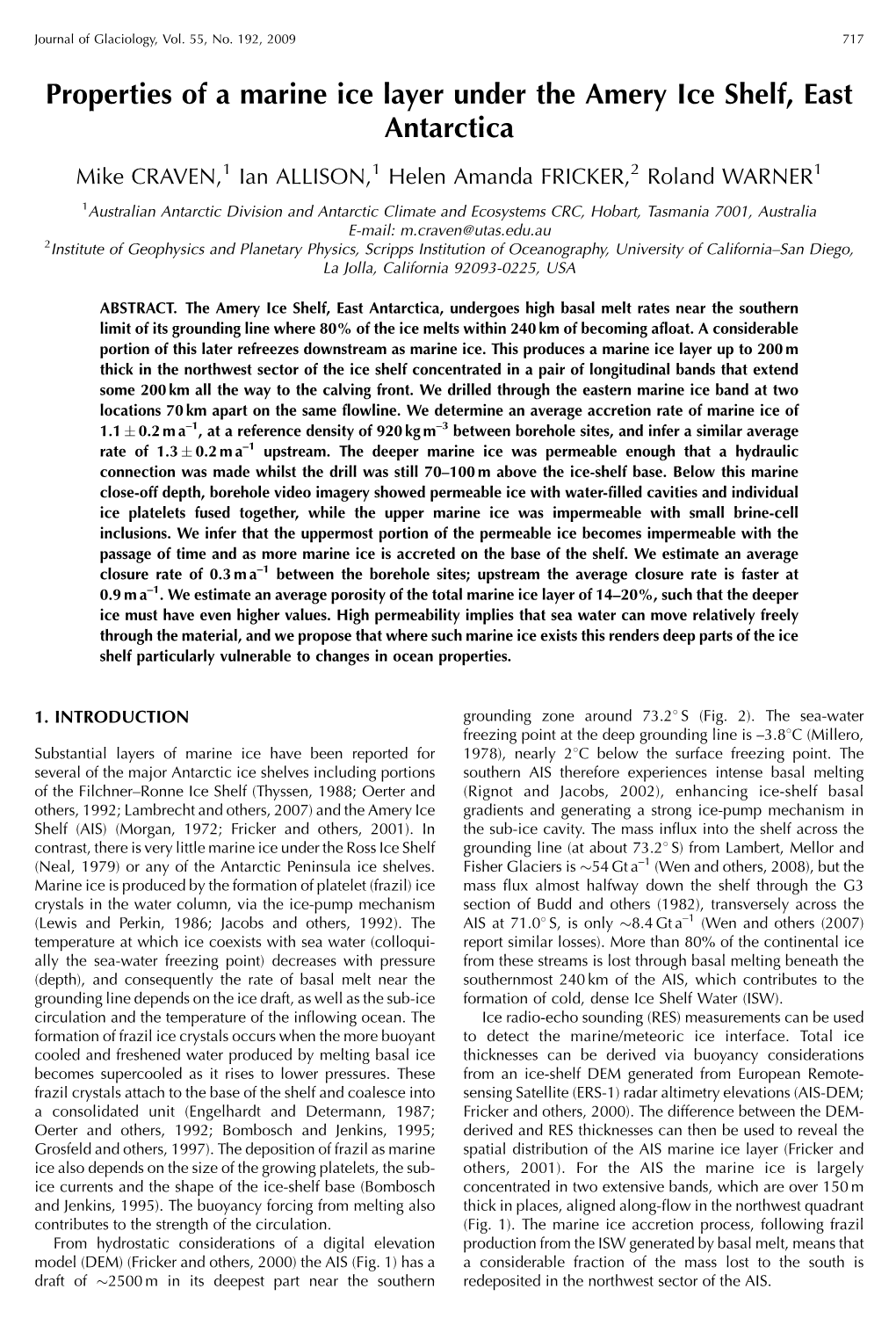 Properties of a Marine Ice Layer Under the Amery Ice Shelf, East Antarctica