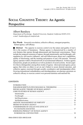 SOCIAL COGNITIVE THEORY: an Agentic Perspective