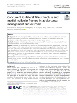 Concurrent Ipsilateral Tillaux Fracture and Medial Malleolar Fracture In