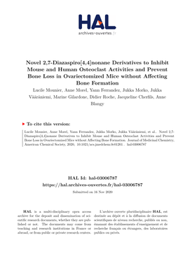 Novel 2,7-Diazaspiro[4,4]Nonane Derivatives to Inhibit Mouse and Human Osteoclast Activities and Prevent Bone Loss in Ovariectom