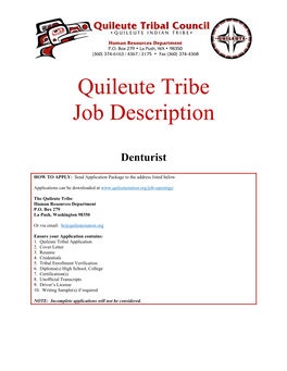 Quileute Tribe Job Description