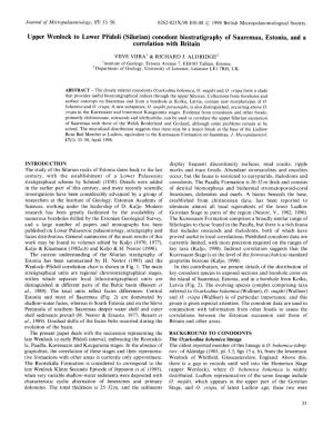 (Silurian) Conodont Biostratigraphy of Saaremaa, Estonia, and a Correlation with Britain