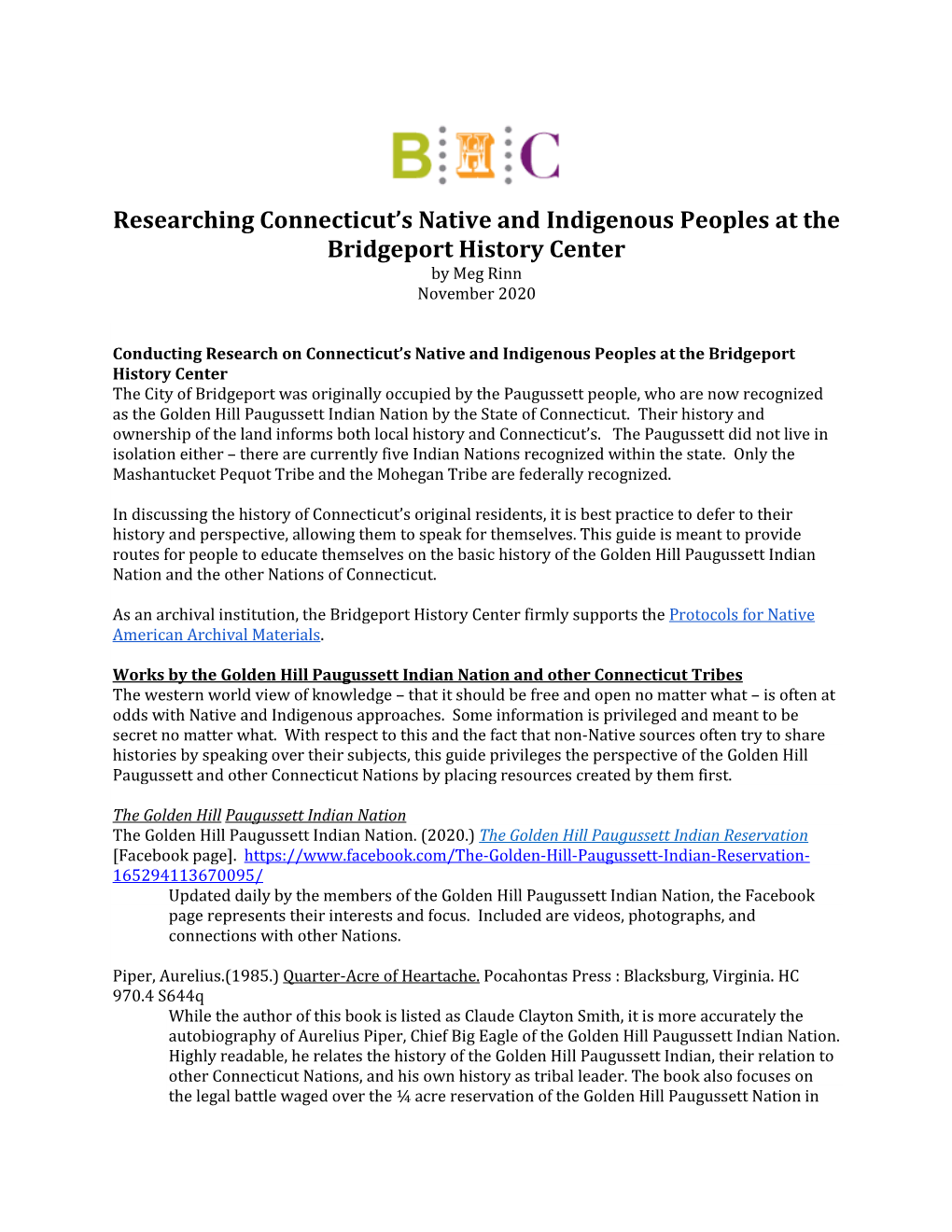 Researching Connecticut's Native and Indigenous Peoples at the Bridgeport History Center