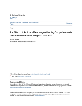 The Effects of Reciprocal Teaching on Reading Comprehension in the Virtual Middle School English Classroom