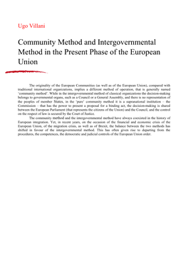 Community Method and Intergovernmental Method in the Present Phase of the European Union