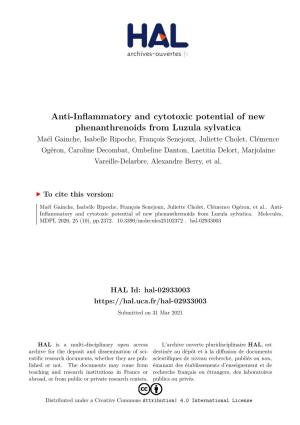 Anti-Inflammatory and Cytotoxic Potential of New Phenanthrenoids