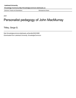 Personalist Pedagogy of John Macmurray