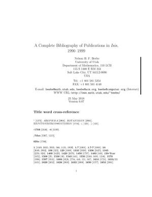 A Complete Bibliography of Publications in Isis, 1990–1999