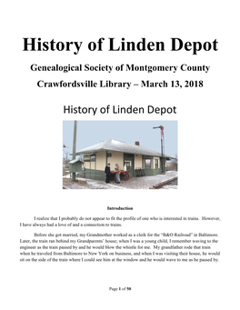 History of Linden Depot Genealogical Society of Montgomery County Crawfordsville Library – March 13, 2018