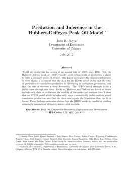 Prediction and Inference in the Hubbert-Deﬀeyes Peak Oil Model ∗