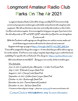 Longmont Amateur Radio Club Parks on the Air 2021