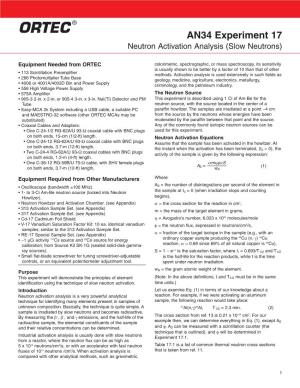 AN34 Application Note Experiment 17 Neutron Activation Analysis