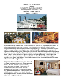 TRAVEL to REMEMBER Presents Cruising on the American Queen
