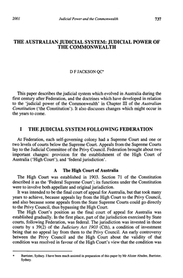 Judicial Power of the Commonwealth Df Jackson Qc