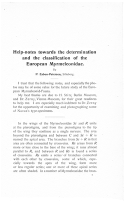 Help~Notes Towards the Determination and the Classification of the European Myrmeleonidae